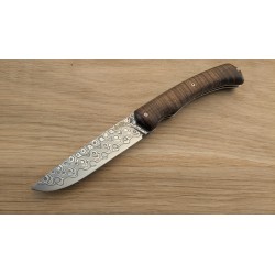 Pliant à cran forcé - bois de Koa et acier inox damacore